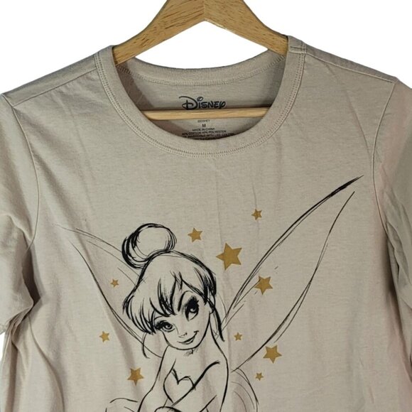 Disney Tinkerbell Sketch T Shirt Tan Medium Drawing Stars Short Sleeve Princess - Picture 3 of 6